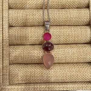Pink ruby/pink tourmaline/rose quartz necklace